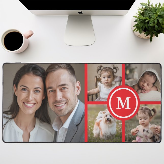 Custom 5 Photo Collage Red Family Desk Mat (Creator Uploaded)
