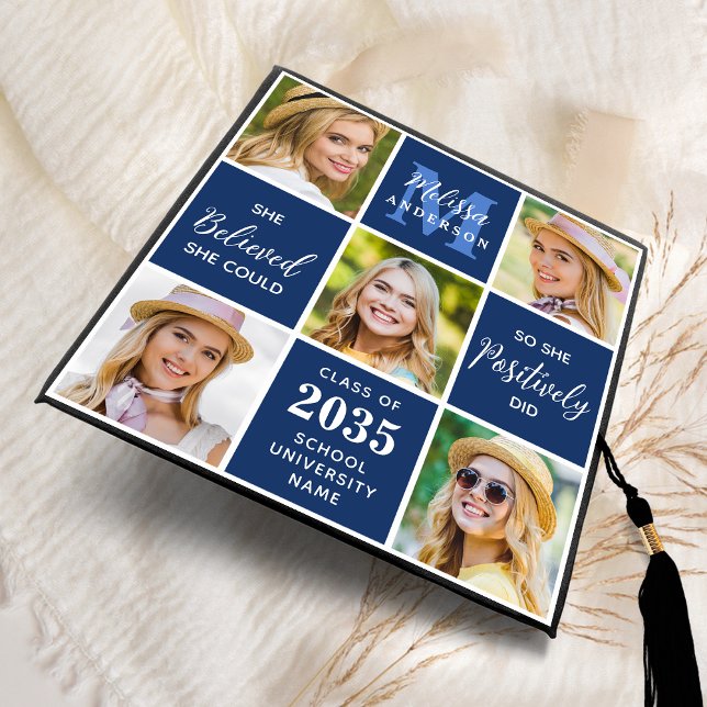 Custom 5 Photo Collage Unique Monogram Graduate Graduation Cap Topper (Creator Uploaded)