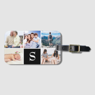 Custom 5 Photo Monogrammed Black Luggage Tag