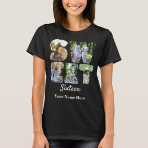 Custom 5 photo sweet sixteen letter shape photos T-Shirt