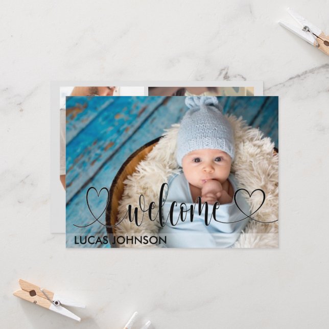 Custom 5 Photos Birth Announcement , newborn baby (Front/Back In Situ)