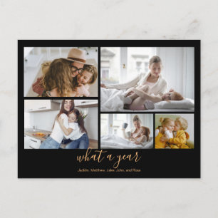 Custom 5 Photos Black Gold Typography Holiday Postcard