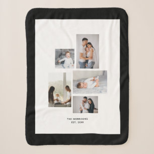 Custom 5 Photos Collage Family Name Black Border Sherpa Blanket