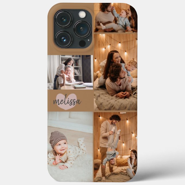 Custom 5 Photos Cute Heart Script Gold Case-Mate iPhone Case (Back)