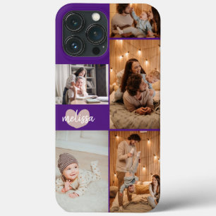 Custom 5 Photos Cute Heart Script Purple iPhone 13 Pro Max Case