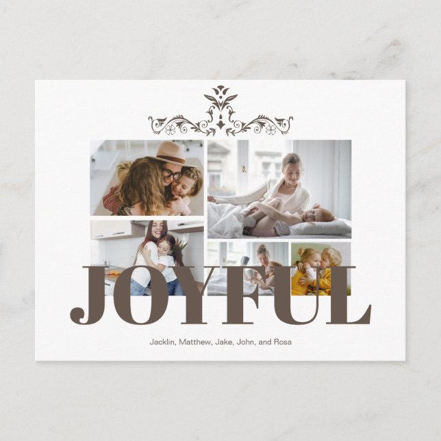 Custom 5 Photos Typography joyful Holiday Postcard (Front)