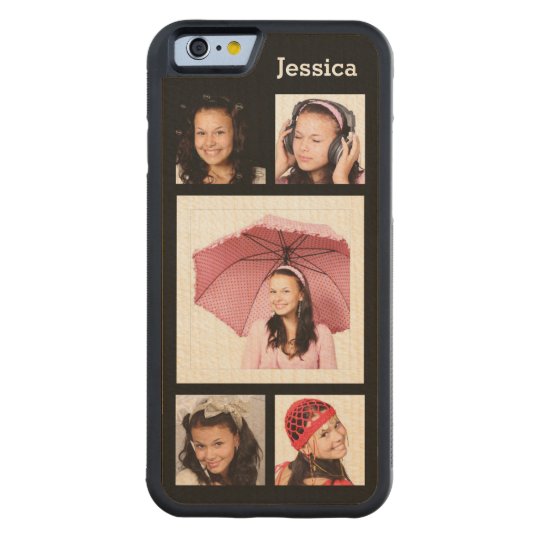 Custom 5 Selfies or Photos with Name Carved Maple iPhone 6 Bumper Case