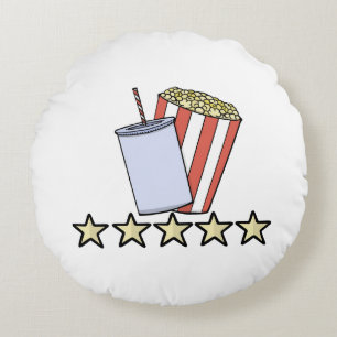 Custom 5 Star Movie Review Popcorn Drink Film Round Pillow