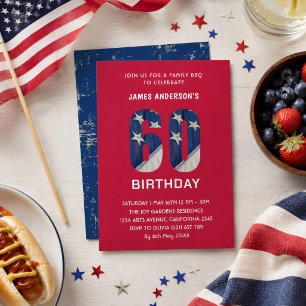Custom 60th Birthday Family BBQ Party 4th July Invitation