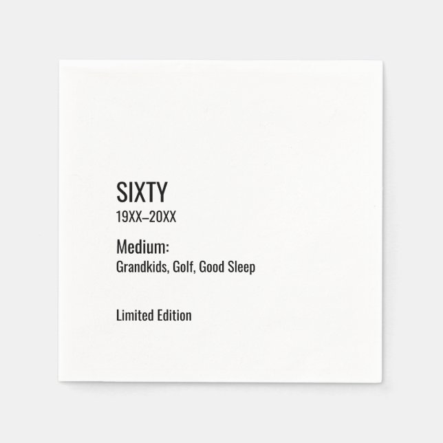 Custom 60th Birthday Funny Museum Label Chic Napkin (Front)