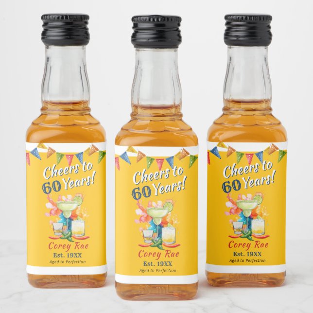 Custom 60th Birthday Margarita Tequila Fiesta Liquor Bottle Label (Bottles)
