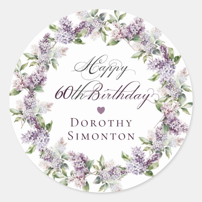 Custom 60th Birthday Purple Lilac Envelope Seal (Front)