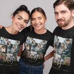 Custom 6 family photo collage text template T-Shirt<br><div class="desc">Elegant modern family gold handwritten calligraphy script with six custom photos keepsake collage family reunion t-shirt template.</div>