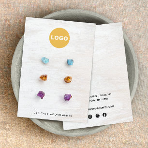 Custom 6 Hole White Wood Earring Display Holder Business Card