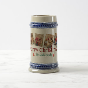 Custom 6 Photo Christmas Beer Stein with Text Gift
