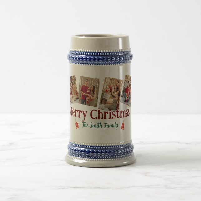 Custom 6 Photo Christmas Beer Stein with Text Gift (Center)