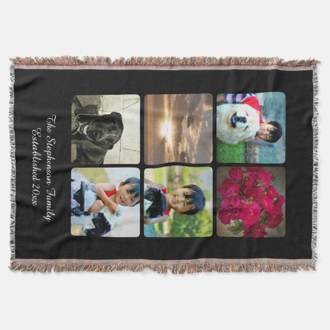 Custom 6 Photo Collage Vertical Mosaic Picture Throw Blanket (Front)