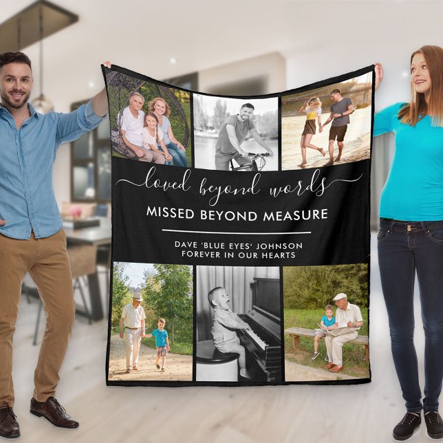 Custom 6 Photo Loved Beyond Words Black Fleece Blanket (Creator Uploaded)