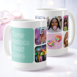 Custom 6 Photo Modern Retro Green Besties  Coffee Mug