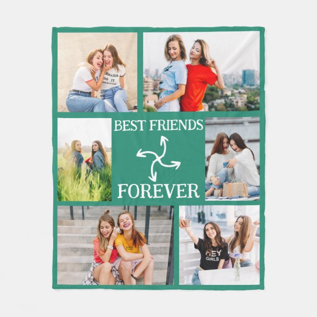 Custom 6 Photo Vertical BFF Gift for Her Text Fleece Blanket (Front)