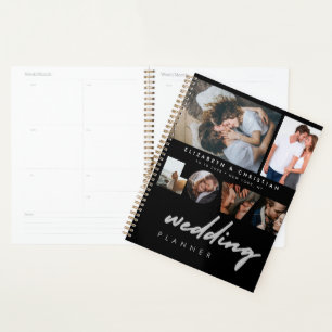 Custom 6 Photos Black White Love Script Wedding Planner