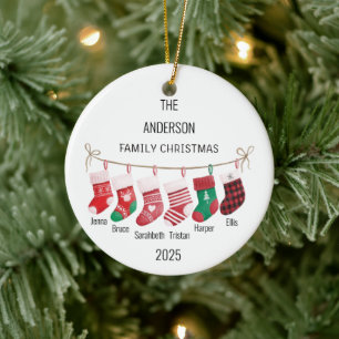 Custom 6 Stocking Names / Year Christmas Ornament