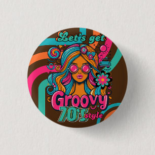 Custom 70's Retro Disco Birthday Boogie Groovy  1 Inch Round Button