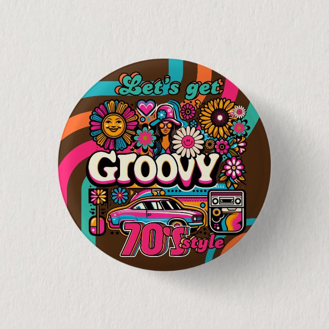 Custom 70's Retro Disco Birthday Boogie Groovy  1 Inch Round Button (Front)