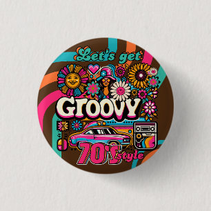 Custom 70's Retro Disco Birthday Boogie Groovy  1 Inch Round Button