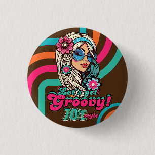 Custom 70's Retro Disco Birthday Boogie Groovy  1 Inch Round Button