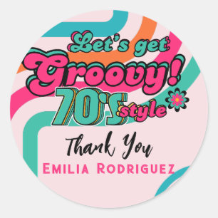 Custom 70's Retro Disco Birthday Boogie Groovy  Classic Round Sticker