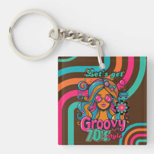 Custom 70's Retro Disco Birthday Boogie Groovy  Keychain