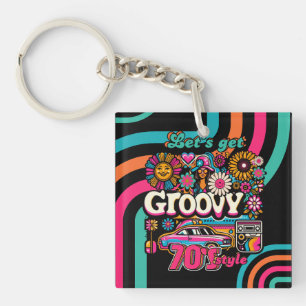 Custom 70's Retro Disco Birthday Boogie Groovy  Keychain