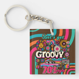Custom 70's Retro Disco Birthday Boogie Groovy  Keychain