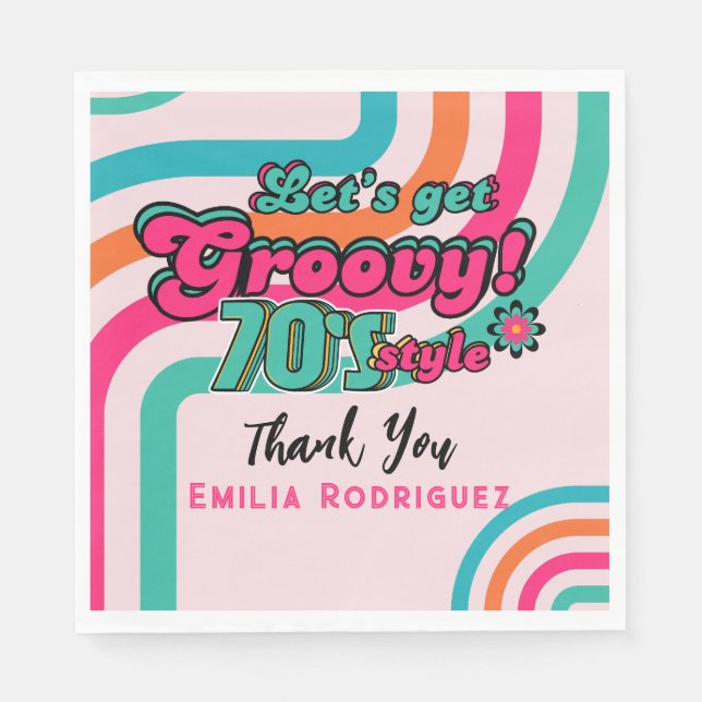 Custom 70's Retro Disco Birthday Boogie Groovy  Napkin (Front)