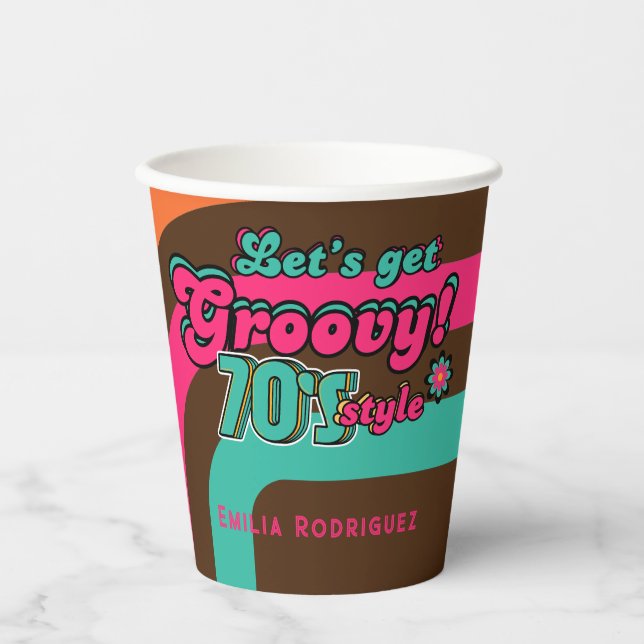 Custom 70's Retro Disco Birthday Boogie Groovy  Paper Cups (Front)
