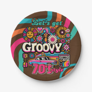 Custom 70's Retro Disco Birthday Boogie Groovy Paper Plate