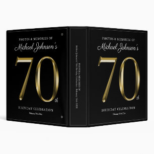 Custom 70th Birthday Black Elegant Solid Gold Text Binder