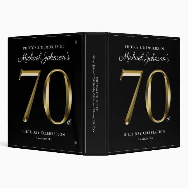 Custom 70th Birthday Black Elegant Solid Gold Text Binder (Background)