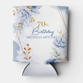 Custom 70th Birthday Blue Gold Can Cooler