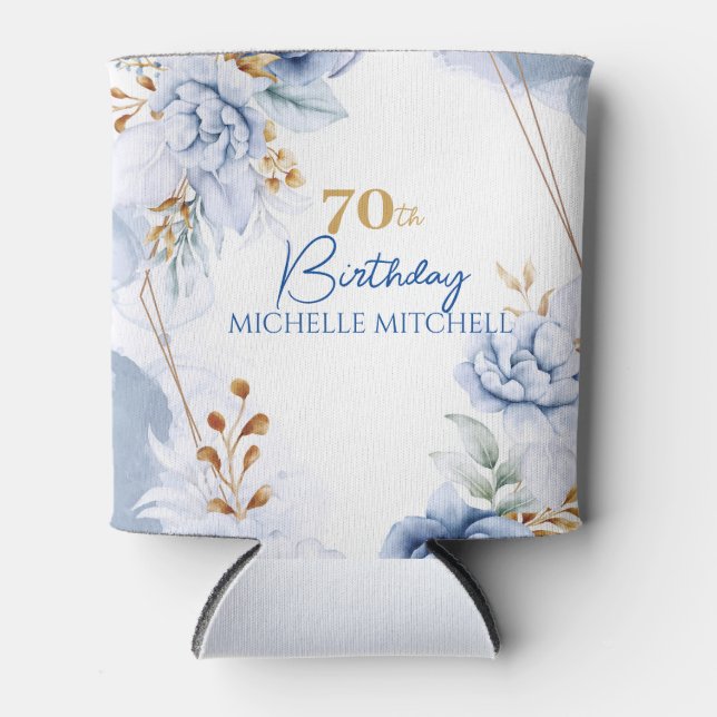 Custom 70th Birthday Blue Gold                   Can Cooler (Front)