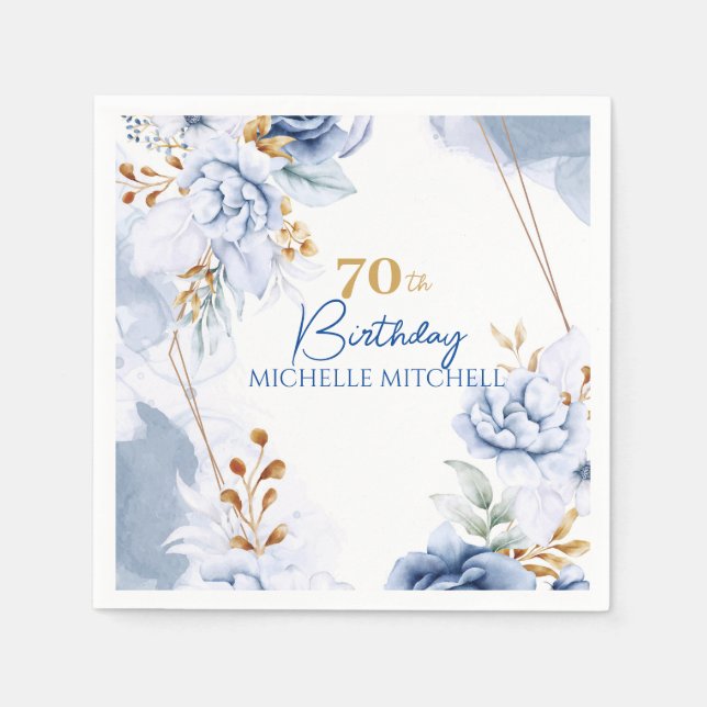 Custom 70th Birthday Blue Gold                   Napkin (Front)