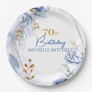 Custom 70th Birthday Blue Gold                   Paper Plate