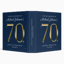 Custom 70th Birthday Navy Blue Elegant Gold Text