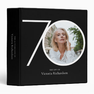 Custom 70th Birthday Photo Black Minimalist Chic Binder