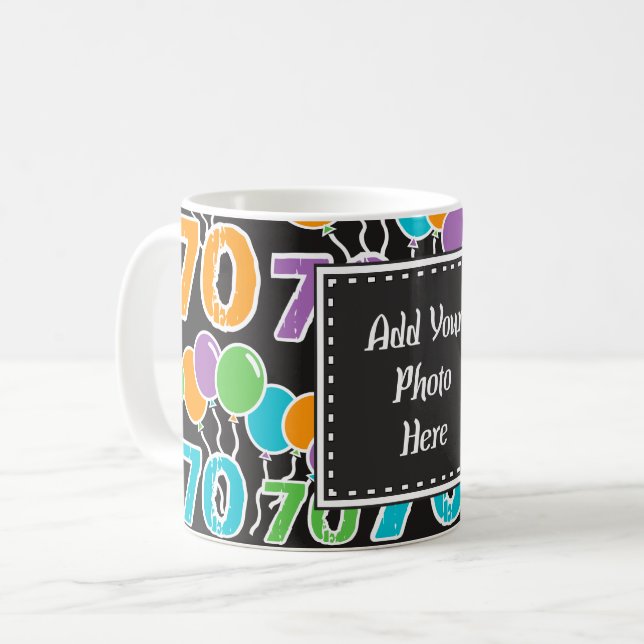 Custom 70th Birthday Photo Mug coloré (Devant gauche)