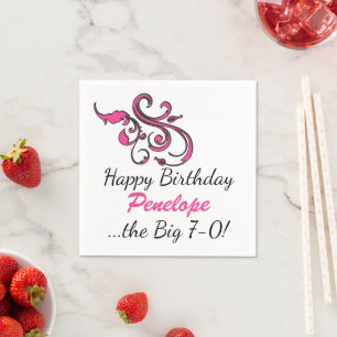 Custom 70th Birthday Pink Swirls Paper Napkins