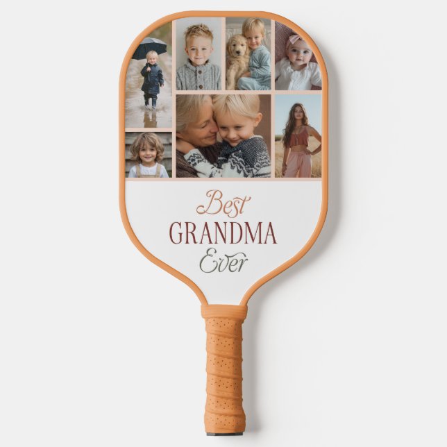 Custom 7 Photo Collage Best Grandma Ever Pickleball Paddle (Front)