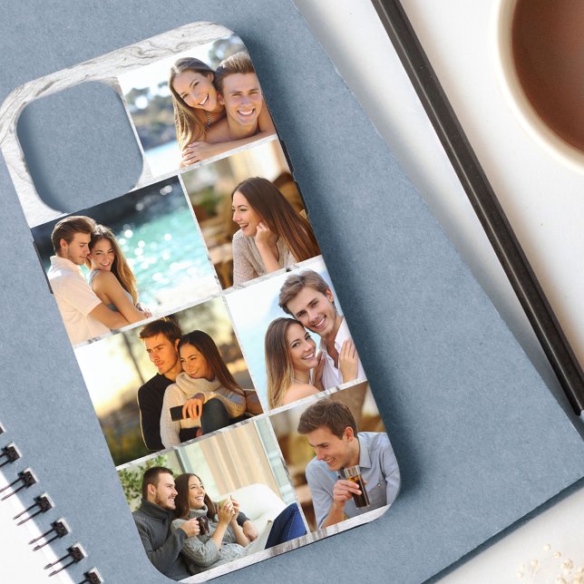 Custom 7 Photo Collage Grey Marble Case-Mate iPhone Case (Creator Uploaded)