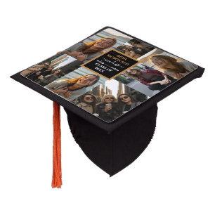 Custom 7 Photo Collage Grid Gold Graduate Grad Graduation Cap Topper